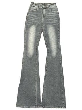 Bleach Faded Grey Mid Rise Slim Bell Bottom Flared Jeans